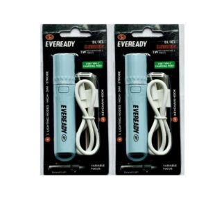 Eveready DL103 1w Glow Stick Rechargable Pocket Torch with C-Type Fast Charging in 3.5 Hours Pack of 2 (Colors may vary)