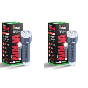 Eveready DL 200 0.7w Ninja Rechargable Pocket Torch with B-Type Fast Charging in 2.5 hourswith ABS Durable Body Pack of 2 (Colors may vary)