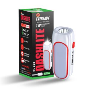 Eveready DL 223 4w Dashlite Rechargable Torch Lantern Design with B-Type Fast Charging in 4 hours with ABS Durable Body Pack of 1 (Colors may vary)