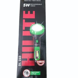 Eveready DL 240 5w HiLite Rechargable Heavy Duty Torch with 2 Pin AC Plug In Charging with Indicator in ABS Body Pack of 1 (Colors may vary)