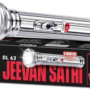 Eveready DL 63 Jeevansathi 1w Torch with Premium Brass Body with Free Dx3 Batteries and beam Range Upto 2.5 Km Pack of 1 (Colors may vary)