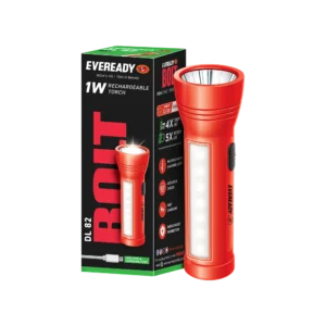 Eveready DL 82 1w Bolt Rechargable Torch with Micro USB and Sidelight with Charging Indicator Red to Green Pack of 1 (Colors may vary)
