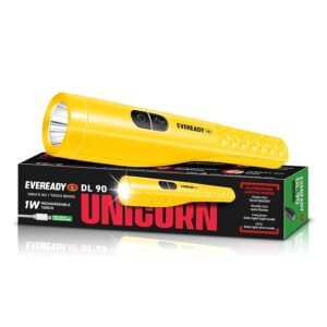 Eveready DL 90 1w Unicorn Rechargable Torch with Fast Charging and 4 Light Modes with Charging Indicator Pack of 1 (Colors may vary)