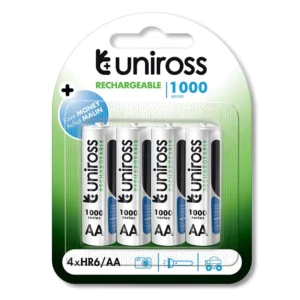 Eveready Uniross AA 1000mAh NiMH Rechargeable Batteries Pack of 4